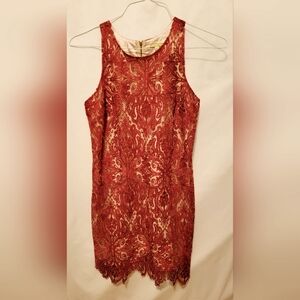 NWT Gianni Bini Red & Gold Lace Sleeveless Holiday Dress-M-Valentine's